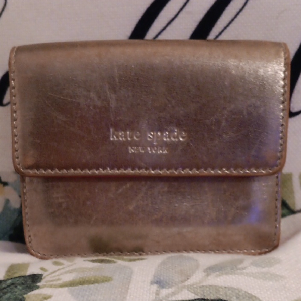 Kate Spade Preloved Gold Leather Card Holder Small Wallet.